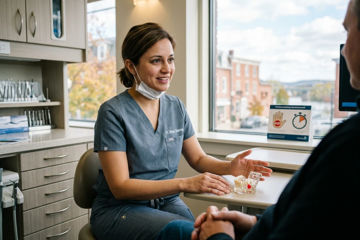Consulta dental sobre un dentista para pacientes ansiosos en Columbia, PA